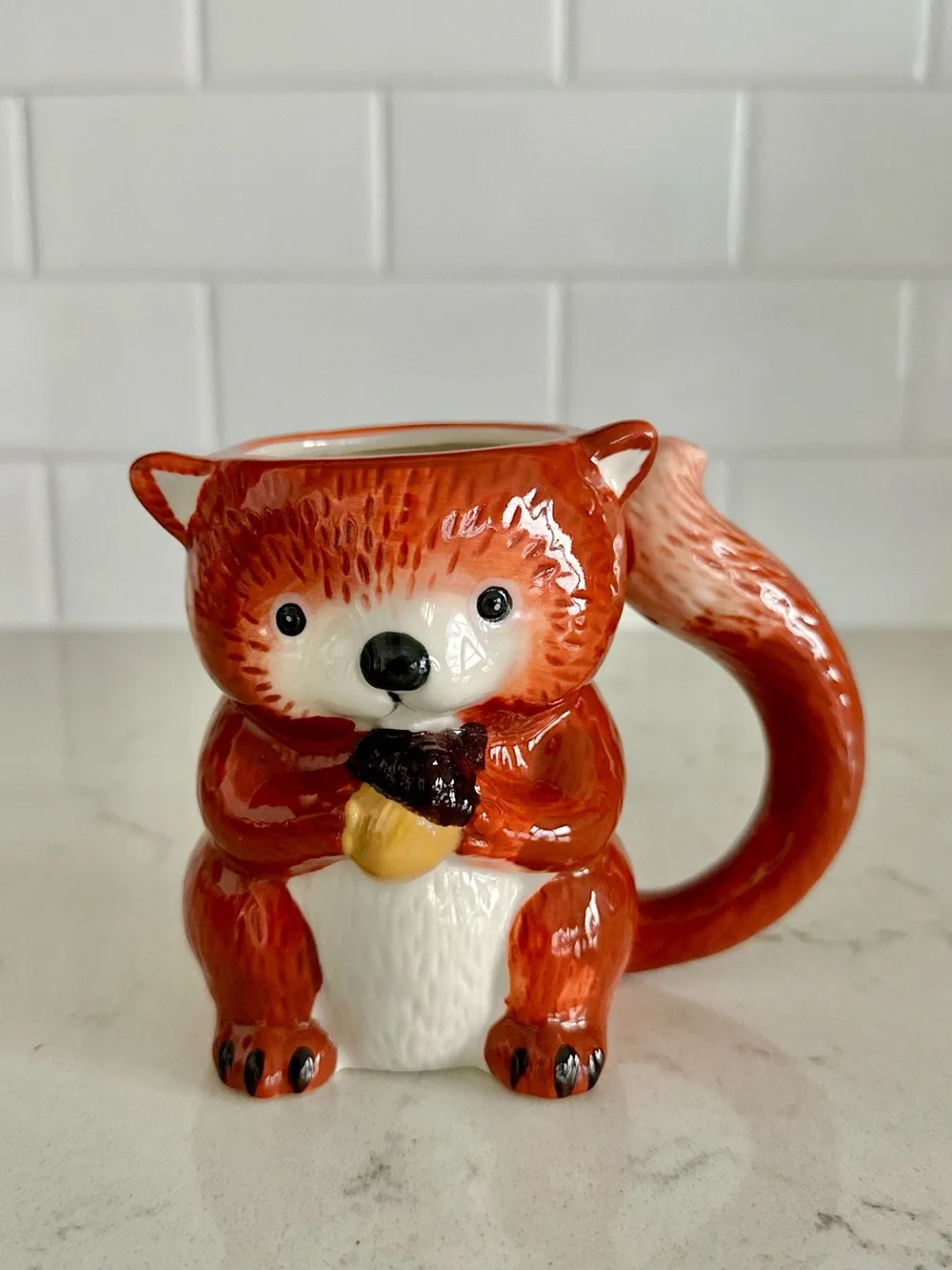 Red Squirrel 3D Ceramic Coffee Mug with Acorn